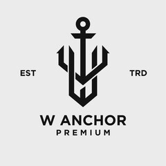 W Anchor Logo Design - Modern Geometric Initial W Lettermark and Anchor Symbol for Premium Brand Identity