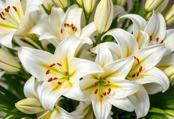 Fototapeta premium Elegant white lilies arranged in a lush bouquet, purity, celebration