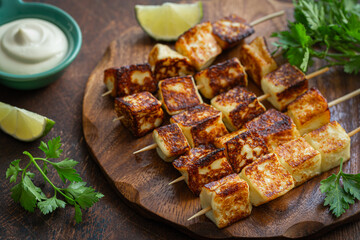 fried halloumi cheese skewers