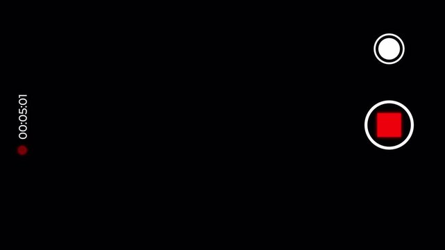 Smartphone camera screen during video shooting on a dark background. Recording screen overlay with alpha channel. 4k video