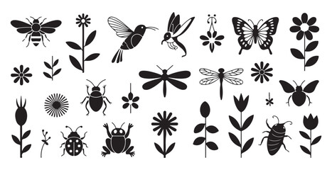 Collection of various nature and animal icons, simple black and white vector set © Lover