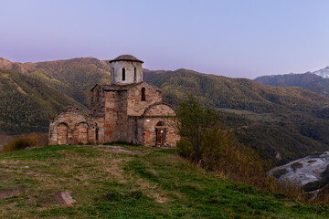Beautiful view of Sentinsky Church, a stone old Alanian orthodox temple