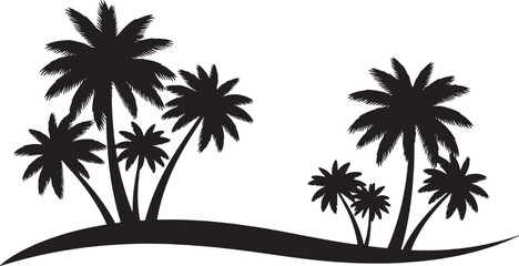 Obraz premium Black silhouette palm trees on hill vector icon isolated PNG with Transparent Background