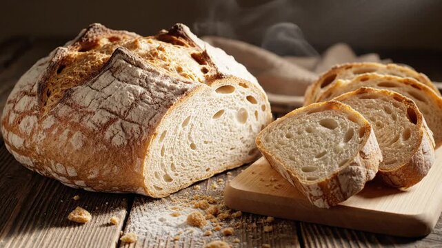 Freshly baked artisan bread loaf.