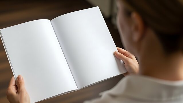 Person holding blank open book template ready for custom text or design insertion