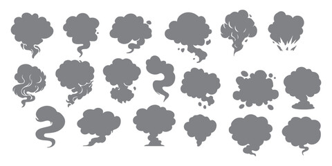 Smoke Cloud Icon Set, Cartoon Explosion Fog Silhouette Collection © AKASH