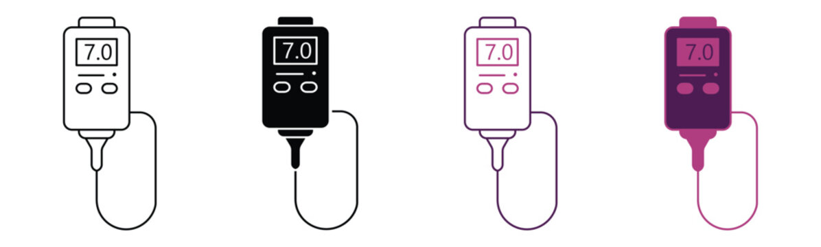 PH meter or tester icon set on white background, vector illustration.