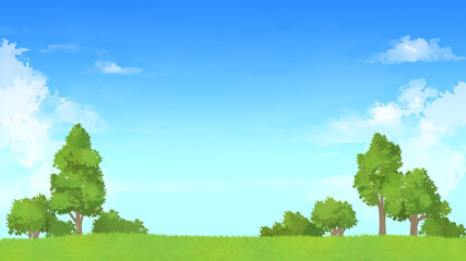 爽やかな青空と草木の背景　自然