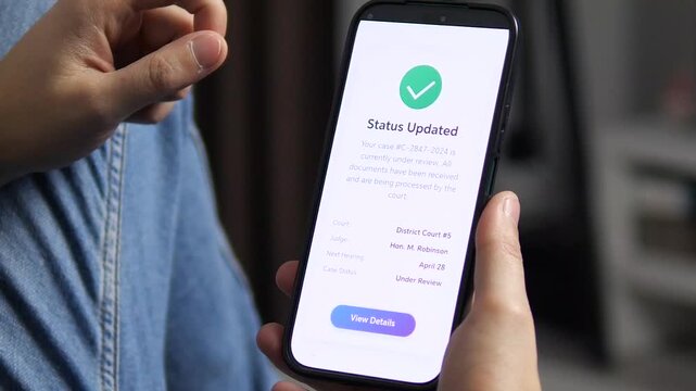 he user actively engages with a legal tracking platform, pressing Check Status to retrieve specific, critical data about an ongoing case. This video embodies a proactive approach to personal affairs