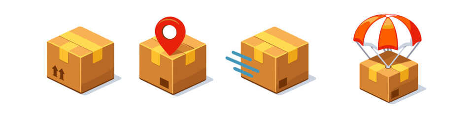 Obraz premium Delivery service icons showing package tracking, speed, and air drop logistics