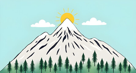 mountain landscape icon, sunny landscape icon, nature icon, outdoor icon, scenic icon, travel icon, adventure icon, hiking icon, camping icon, environment icon, mountains, hills, peaks, valley, forest