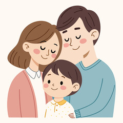 A heartwarming illustration capturing the loving embrace of a happy family, consisting of parents and their young child, symbolizing unity and togetherness