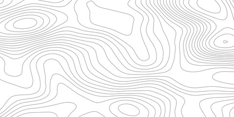 Abstract topographic contours map background featuring white paper relief waves and black contour lines, representing geographic elevation through organic flowing curves in minimalist vector line art. © Hasan