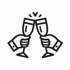 Wine Glasses Toast, Cheers vector icon. Simple flat symbol on white background