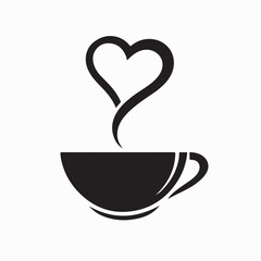 Heart Love Coffee Cup Symbol Icon Logo Vector on White Background