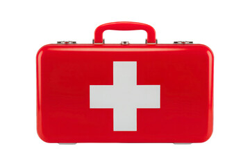 Red first aid kit with white cross isolated on transparent background