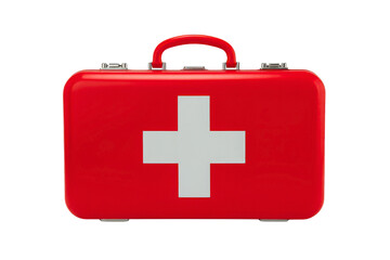 Obraz premium Red first aid box with white cross isolated on transparent background
