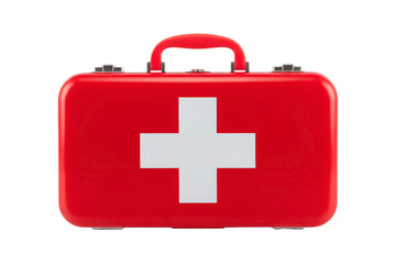 Obraz premium Red first aid kit with white cross, isolated on transparent background