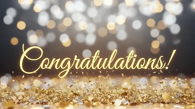 congratulations golden confetti celebration banner with glittering lights
