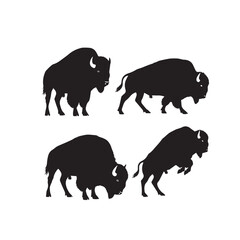  Bison Silhouette Vector Set Black and White Bison Animal Outline Icon Collection Bison Wildlife Silhouette Bundle Monochrome © kinzy