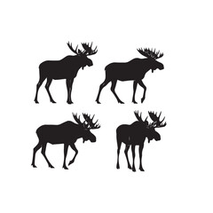 Moose Silhouette Vector Set Black and White Moose Animal Outline Icon Collection Moose Wildlife Silhouette Bundle Monochrome