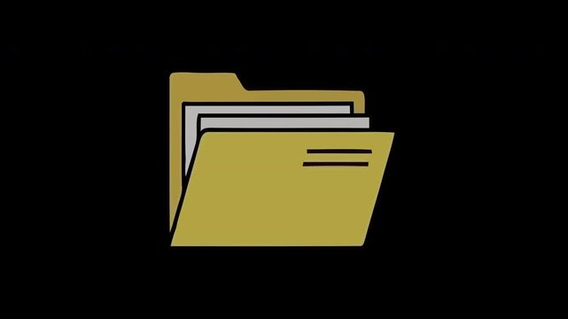 Clean and modern graphic illustration of an open digital folder with documents, ideal for symbolizing file management, data organization, and efficient video content storage on a computer system