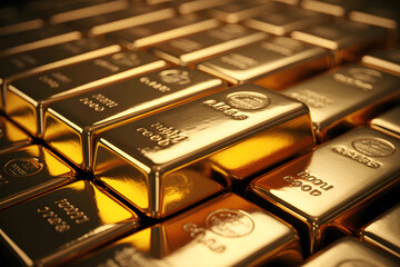 Gold bars stacked, symbolizing banking, economy, luxury, and treasure