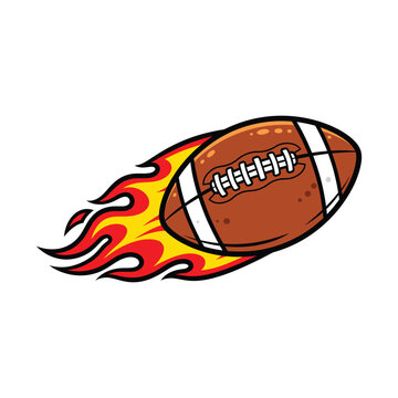 Cartoon american football on fire flying fast with flames sports icon vector illustration