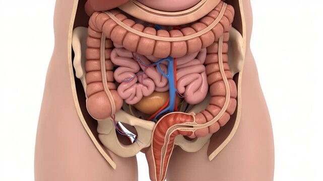 digestive system anatomy: internal organs illustration in torso