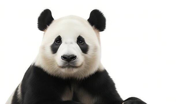 cute panda on white background close-up portrait black and white animal