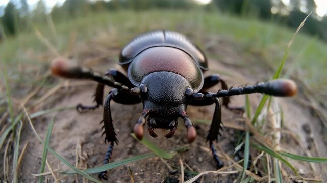Lesser stag beetle looking directly at the camera