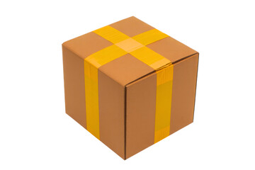 Obraz premium Brown and yellow checkered box isolated on transparent background