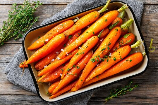 Roasted baby carrots with thyme and honey glaze