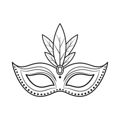 Obraz premium Masquerade mask with feathers and jewels outline drawing for coloring book page
