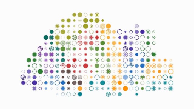 Bhutan map animation. Shape of the country with pulsating colored dots. Large size circle blocks. Digital style Bhutan map on white background. Creative video.