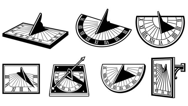 Collection of various sundial designs for measuring time using suns shadow.