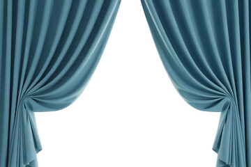 Elegant Fresh Blue Drapes on Pure White Background