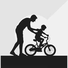 Fototapeta premium Father playing with child silhouette, Father Teaching Child to Ride a Bicycle
