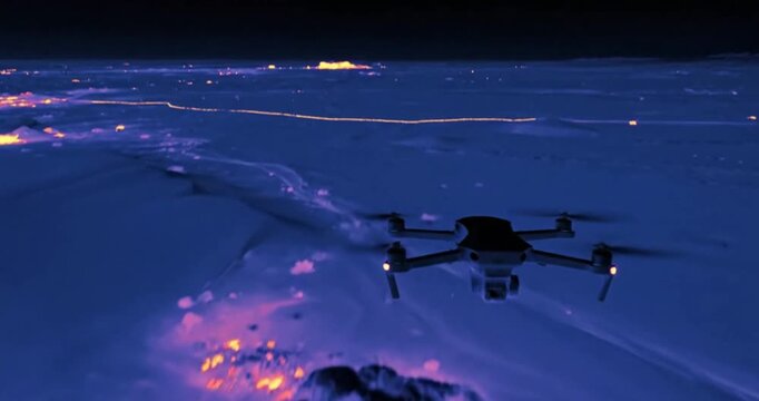 Thermal Imaging Drone Night Vision Scanning Desert Terrain &ndash; 4K Military Reconnaissance UAV Heat Signatures
