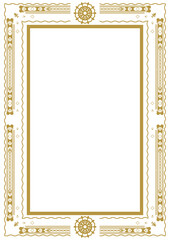 A4 gold vintage frame in Art Deco style. Perfect for a certificate, wedding invitation or other card. Version 18. Vector illustration