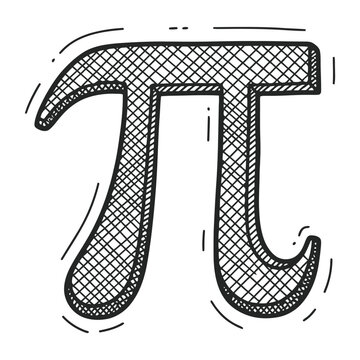 Hand drawn sketch of the mathematical constant pi symbol in black ink with hatching texture
