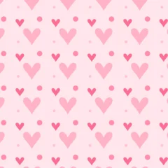Seamless cute heart pattern in soft pink tones with dots on pastel background. Romantic playful repeating texture for Valentine design, wrapping paper, textile, stationery, and branding. © Ксения Раневская
