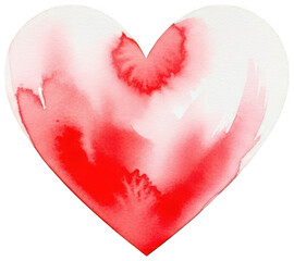 Watercolor heart painting in red and white on textured paper, artistic representation of love PNG
