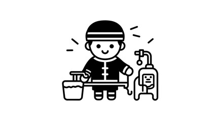 A Cartoon figure portraying a water vendor with equipment illustration minimal design
