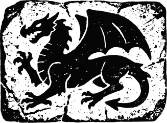 Ancient dragon silhouette on textured background mythical winged creature, fantasy emblem, medieval design