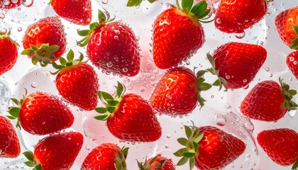 Fresh strawberries popping in the water　水の中で弾けるフレッシュなイチゴたち