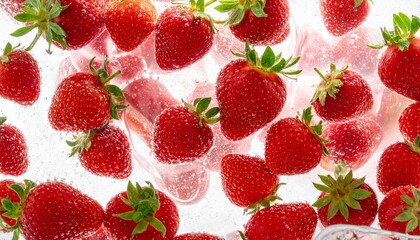 Fresh strawberries popping in the water　水の中で弾けるフレッシュなイチゴたち