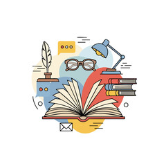 Open Book and Study Accessories Illustration