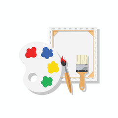 Artist s Palette and Brushes with Blank Canvas