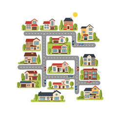 Colorful Neighborhood with Houses and Roads